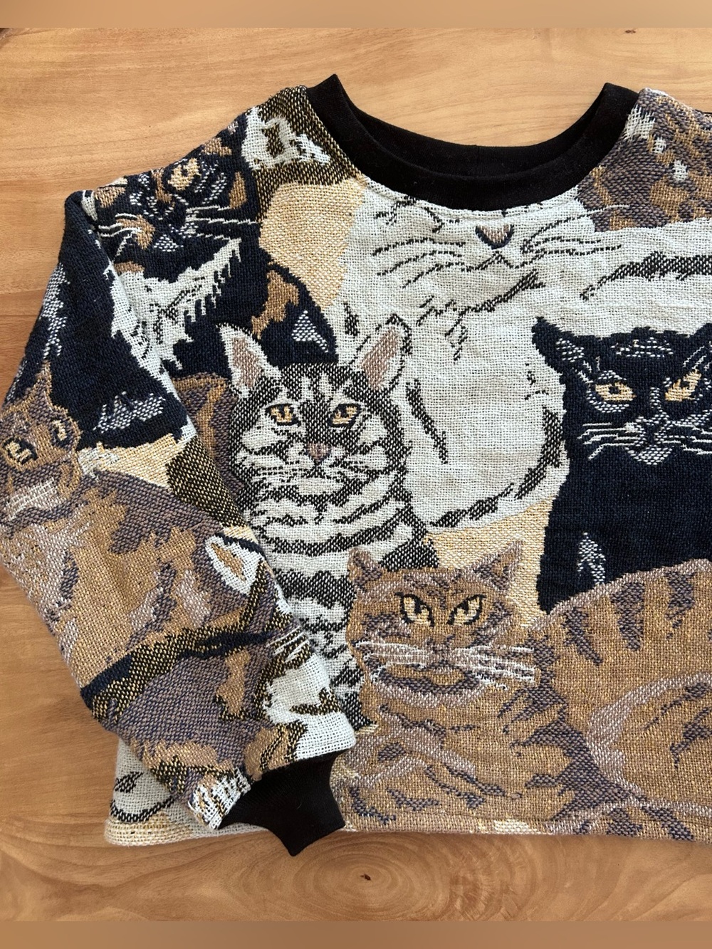 Handmade Upcycled Cat Tapestry Blanket Crewneck Sweater